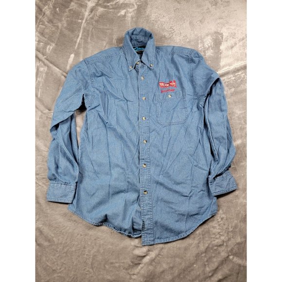 Toys for Tots Volunteer Tri-Mountain Denim Blue Button up Shirt sz Small - Picture 1 of 7